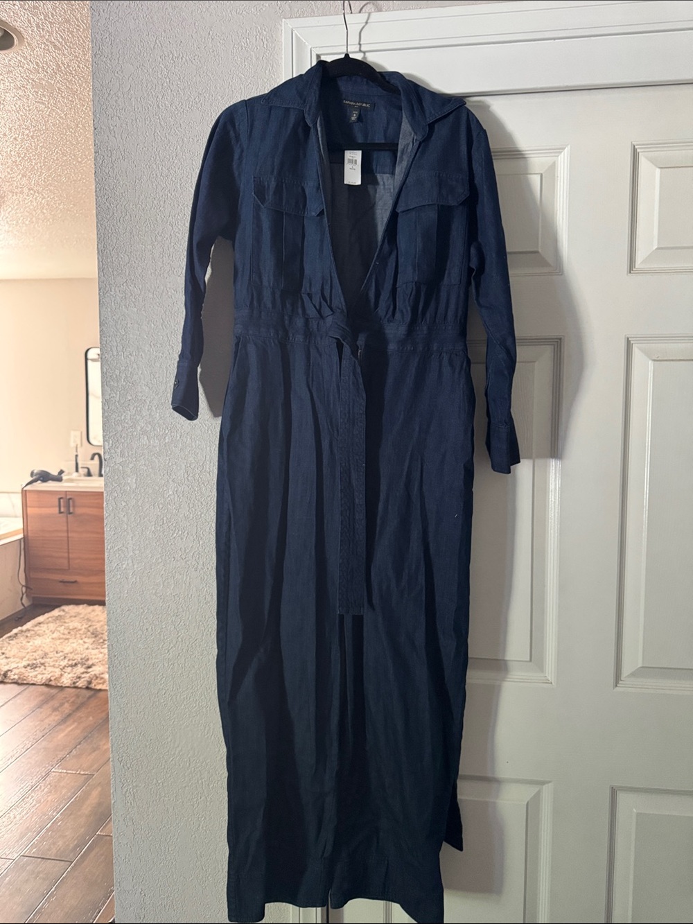 Banana Republic Navy Long Sleeve Wrap Jumpsuit